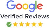 Google logo with five stars, links to the review page on Google business